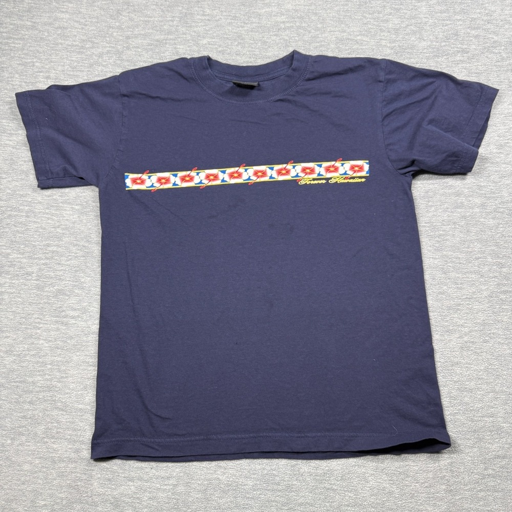 Classic Edition‎ Shirt Women S Navy Blue Forever Hawaiian Hibiscus Floral Cotton